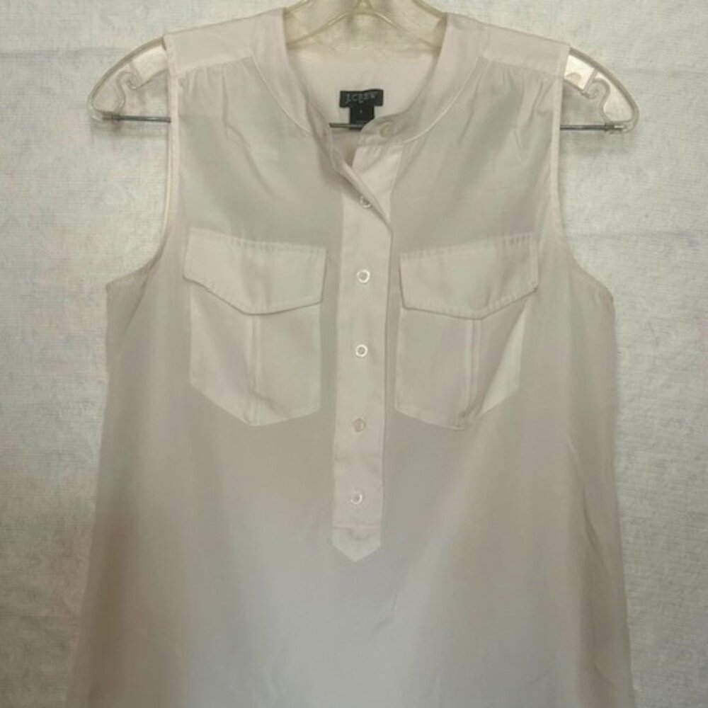 Women's J Crew White Cream Sheer Sleeveless Shirt Casual Office Size 2
